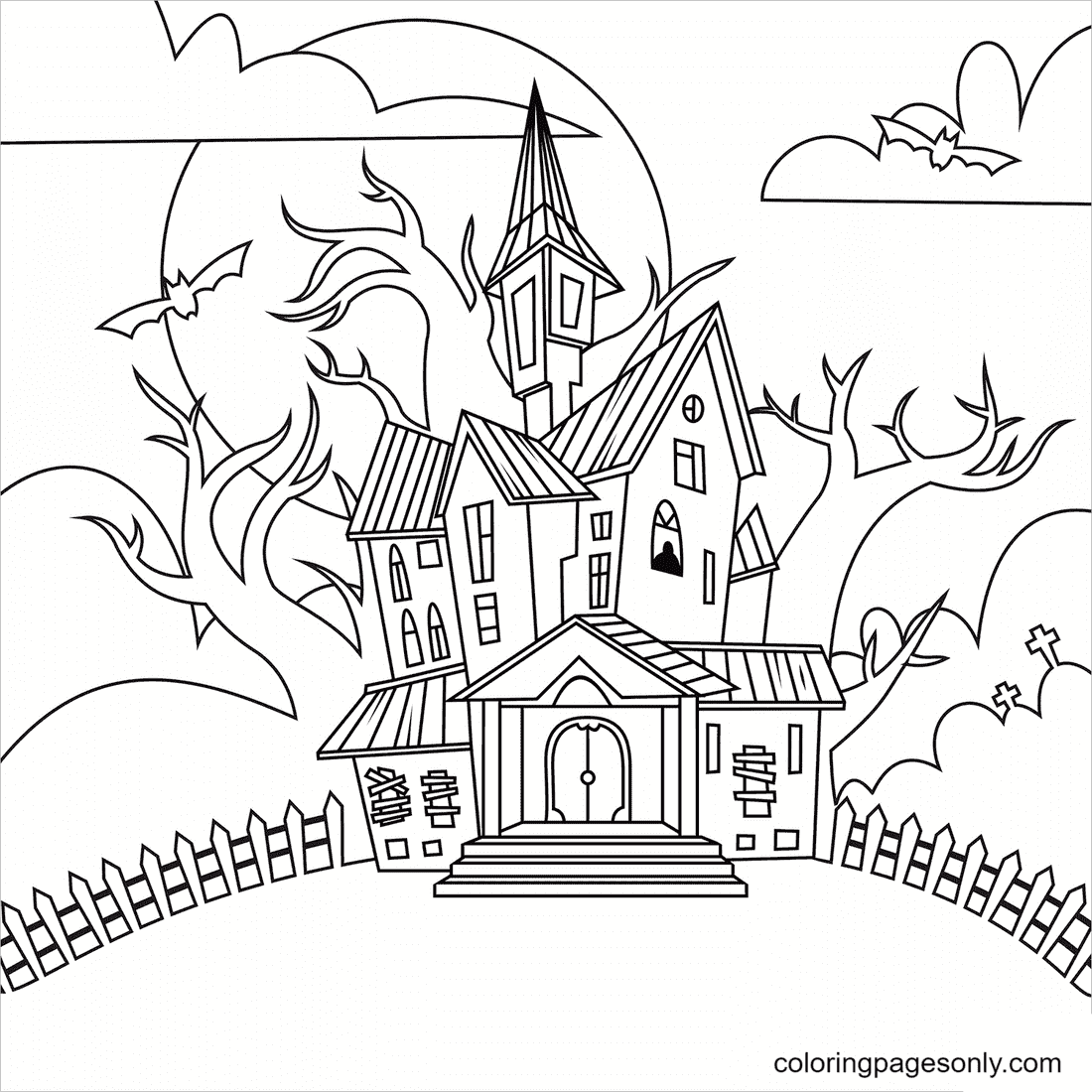 Haunted house coloring pages printable for free download