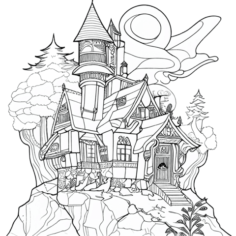 Haunted house coloring page free printable coloring pages