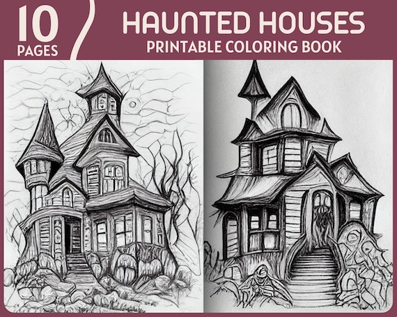 Haunted houses coloring pages fearful midnight coloring spooky haunted house printable coloring book