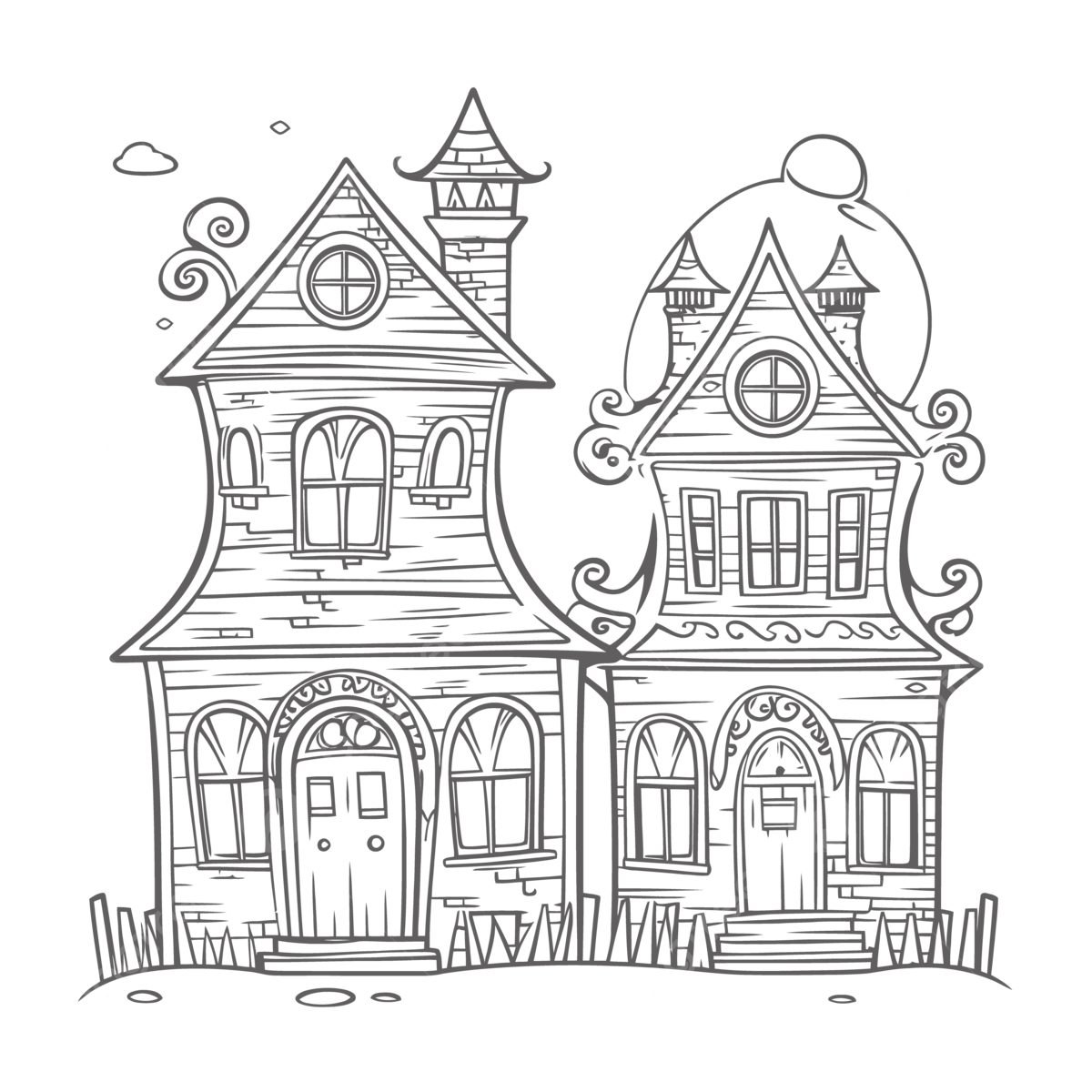 Two halloween houses coloring pages for adults outline sketch drawing vector house drawing halloween drawing wing drawing png and vector with transparent background for free download