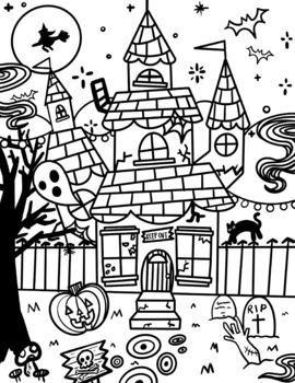 Halloween haunted house coloring sheet by artwithmissko tpt