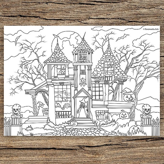 Haunted house printable adult coloring page from favoreads coloring book pages for adults and kids coloring sheets coloring designs