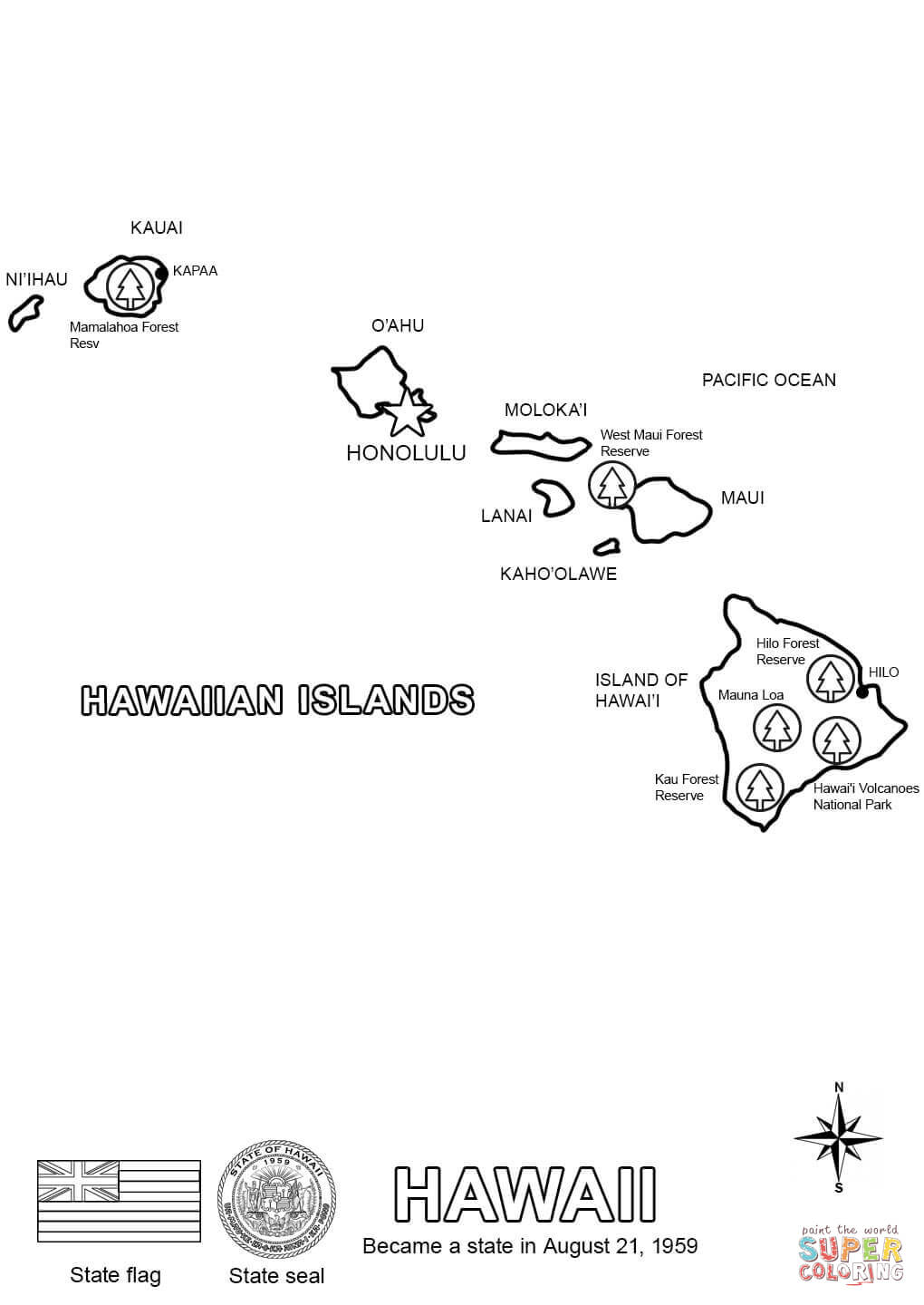 Hawaii map coloring page free printable coloring pages