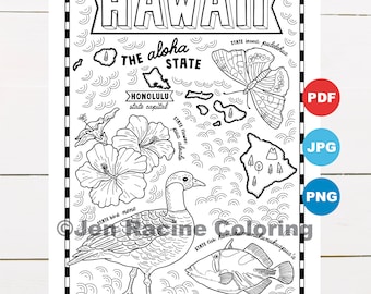 Hawaii coloring page united states state map wildlife state symbols flowers coloring pages download now