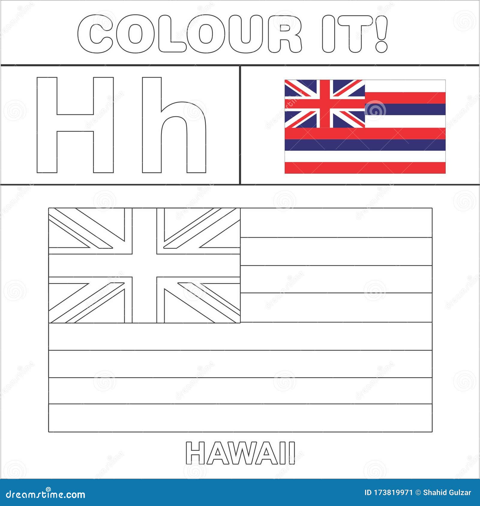 Colour it kids colouring page country starting from english letter hhawaii how to color flag stock illustration