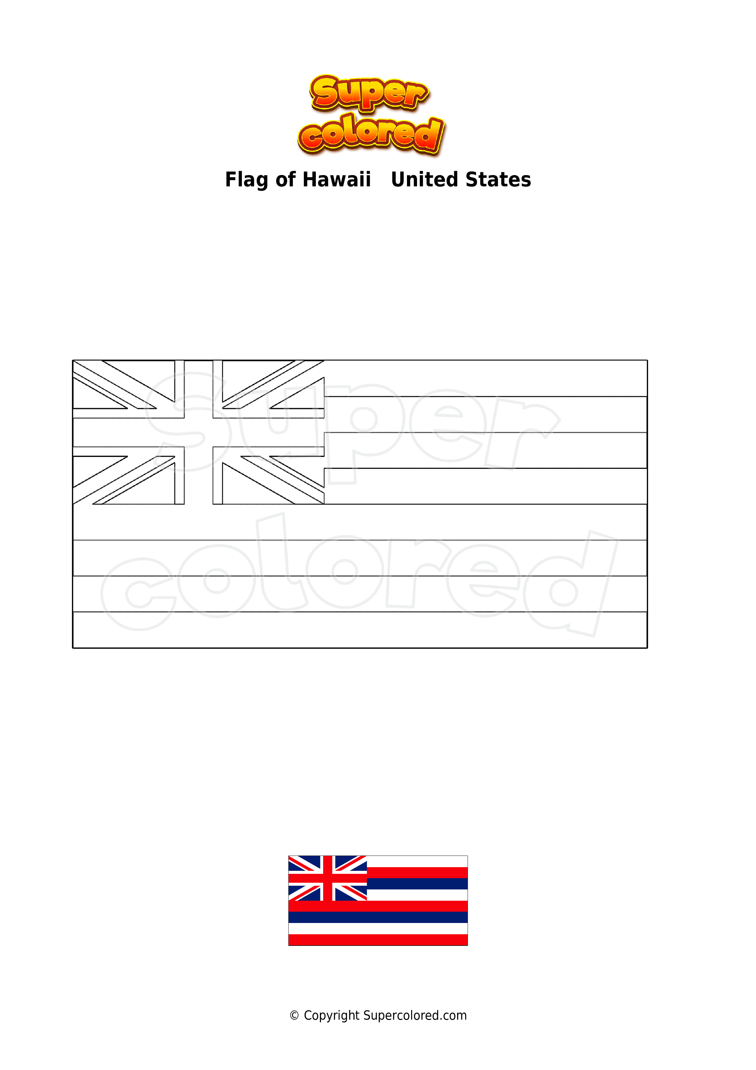 Coloring page flag of hawaii united states