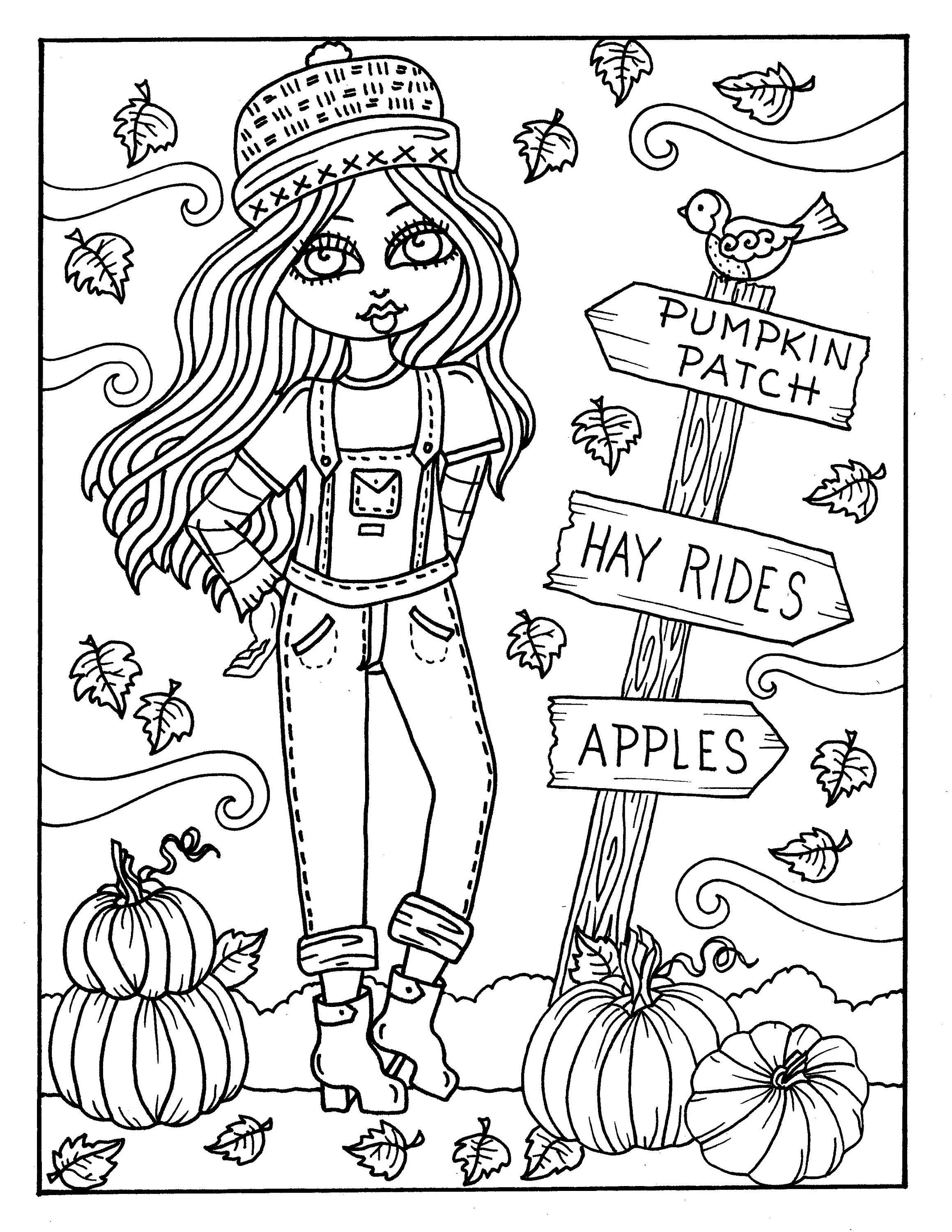 Pages fall girls digital coloring pages digi color page instant download printable color book halloween