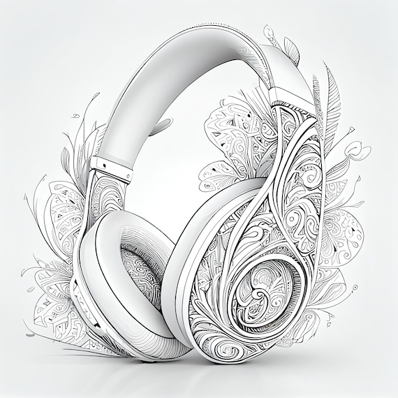 Pack stress relief coloring page headphones digital print filigree detailed mandala instant download set coloring pages for adults