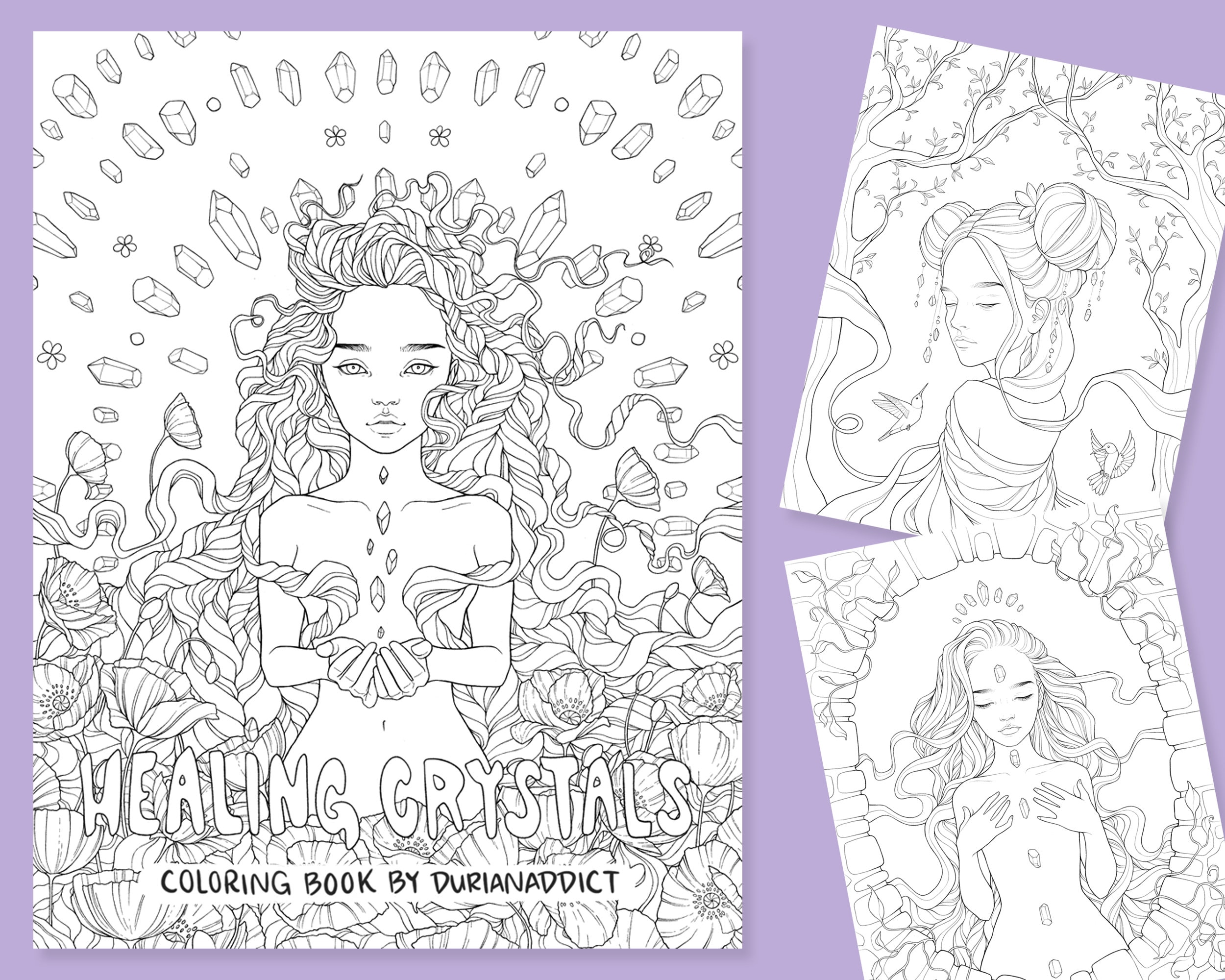 Printable coloring pages for adults healing crystals digital adult coloring book pdf coloring sheets stay at home mom gift