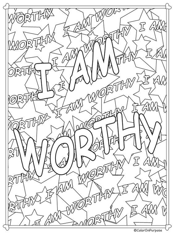 Mental health affirmation coloring pages positive core belief affirmations self esteem affirmation coloring page printable