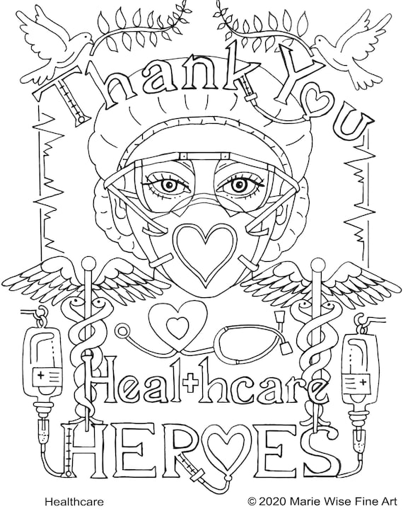 Thank you healthcare heroes printable coloring page digital download coloring page x instant download