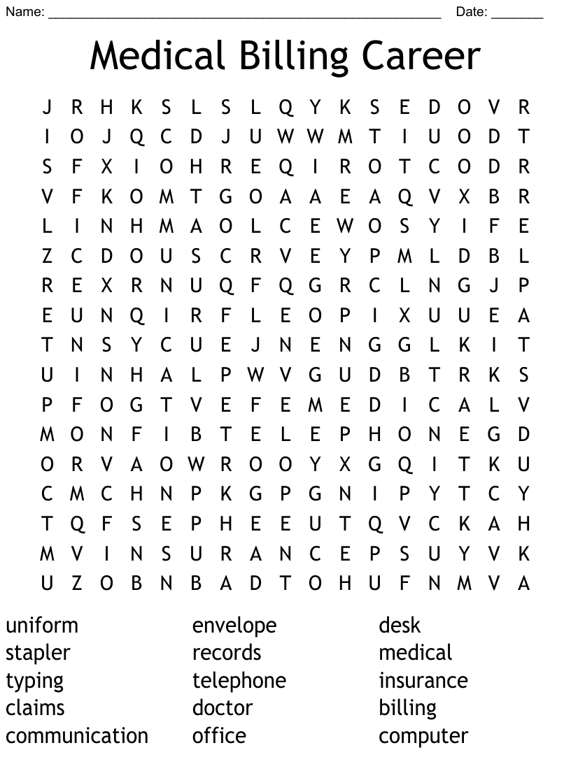 Medical billing career word search