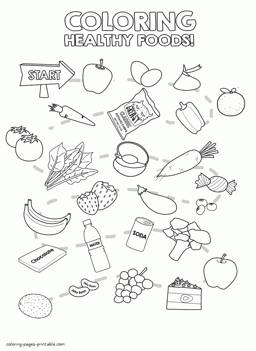 Coloring pages healthy and unhealthy food coloring