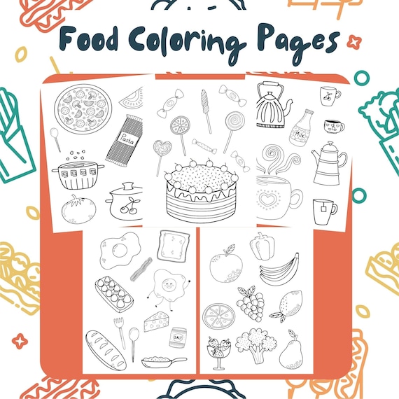 Ice cream coloring pizza pasta healthy breakfast fruit and veggiesfood drink coloringcoloring sheetsfood collageadults and children