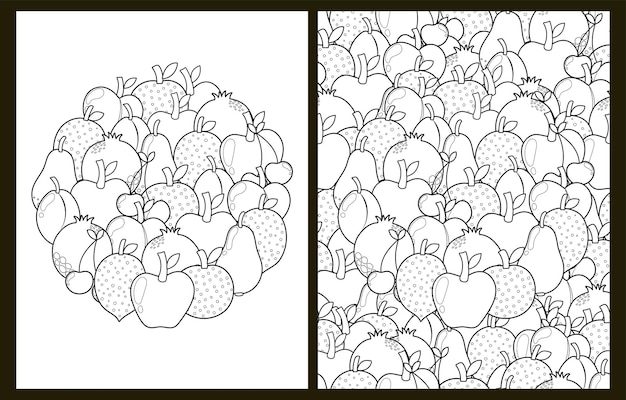 Premium vector doodle fruits coloring pages set in us letter format black and white healthy food background