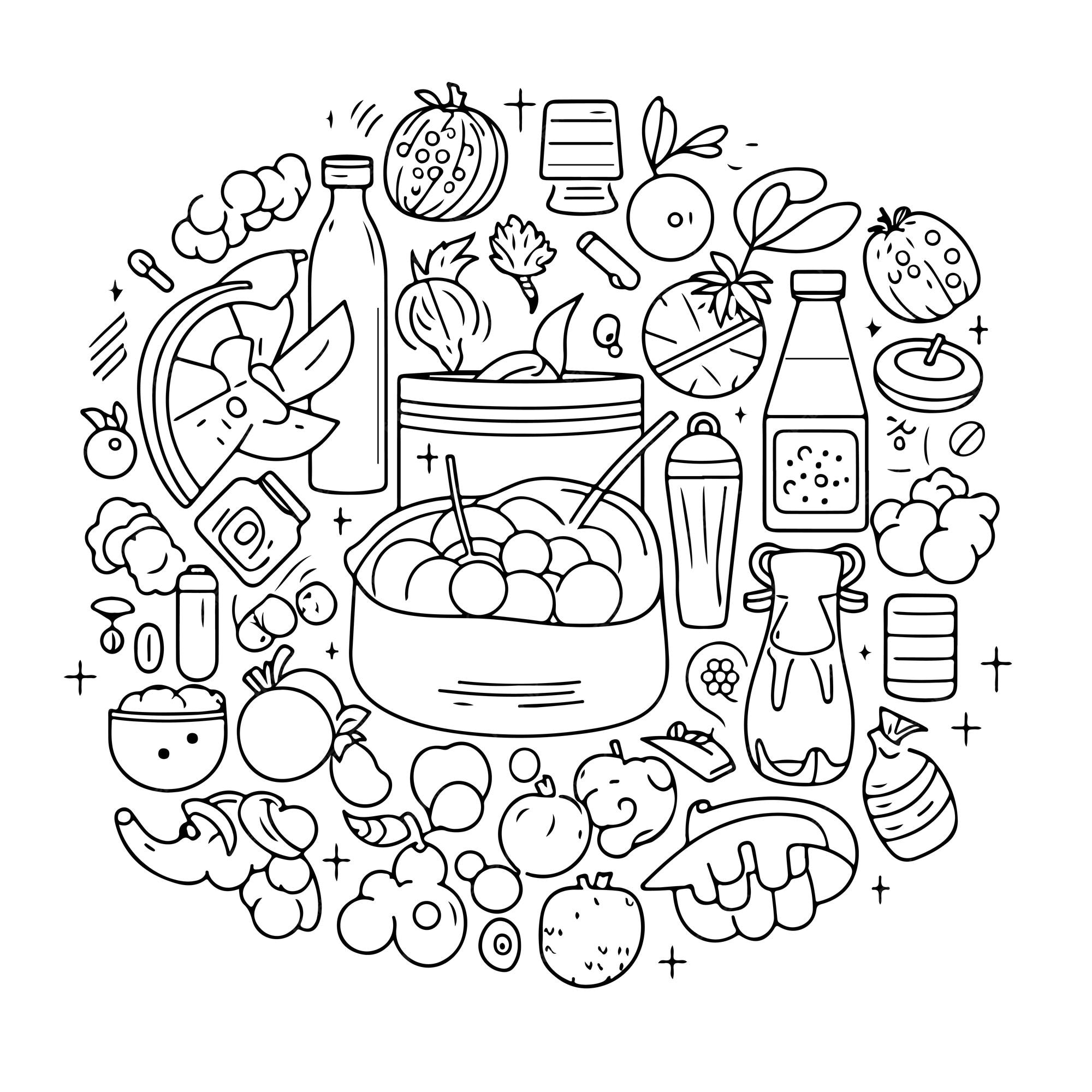 Premium vector food coloring page line drawing day