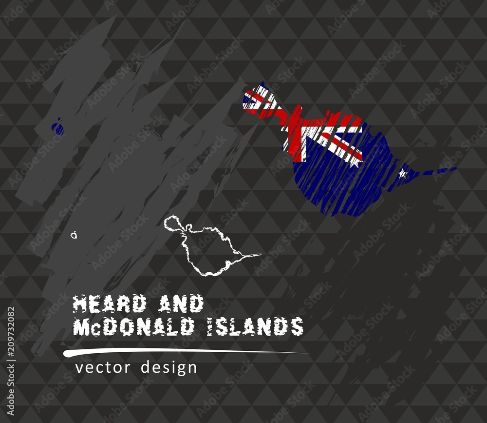 Heard island and mcdonald islands national vector map with sketch chalk flag sketch chalk hand drawn illustration vector