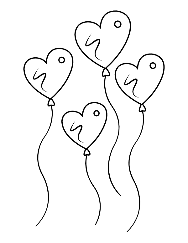 Printable heart shaped balloons coloring page