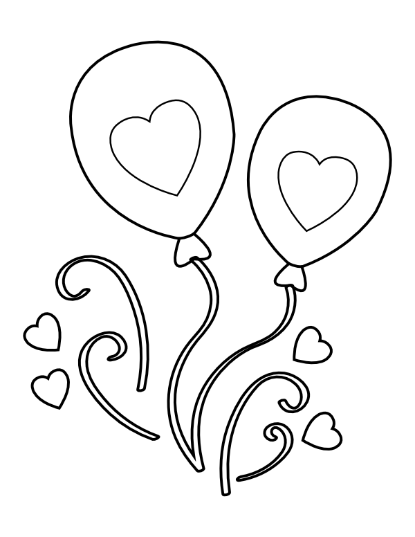 Printable balloons and hearts coloring page