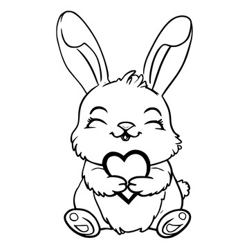 Premium vector bunny with heart coloring page