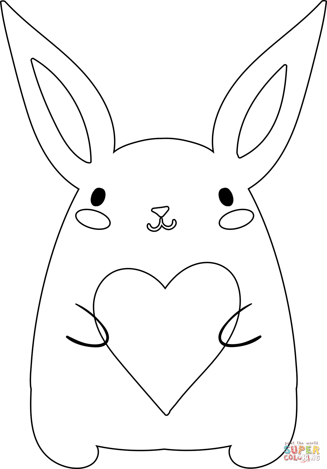 Kawaii rabbit with heart coloring page free printable coloring pages