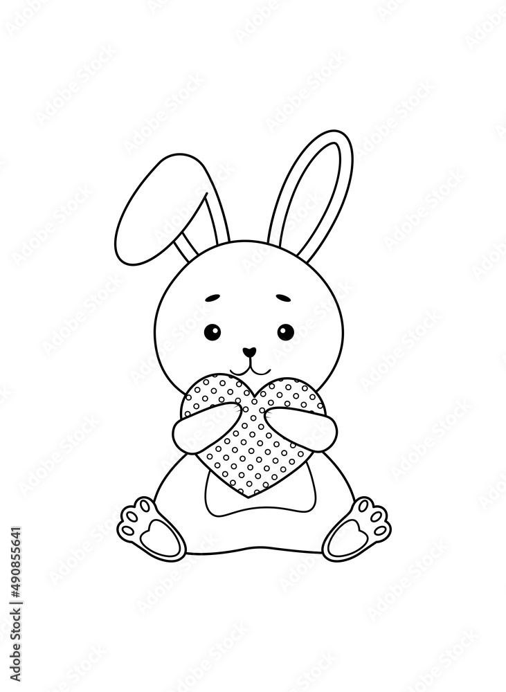 Cute easter bunny holding heart coloring page a vector illustration for coloring book vector