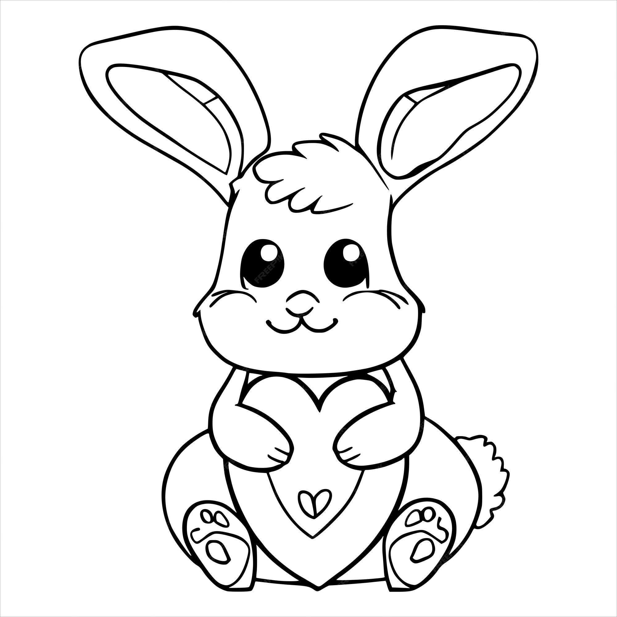 Premium vector rabbit and heart coloring pages for kids and toddlers