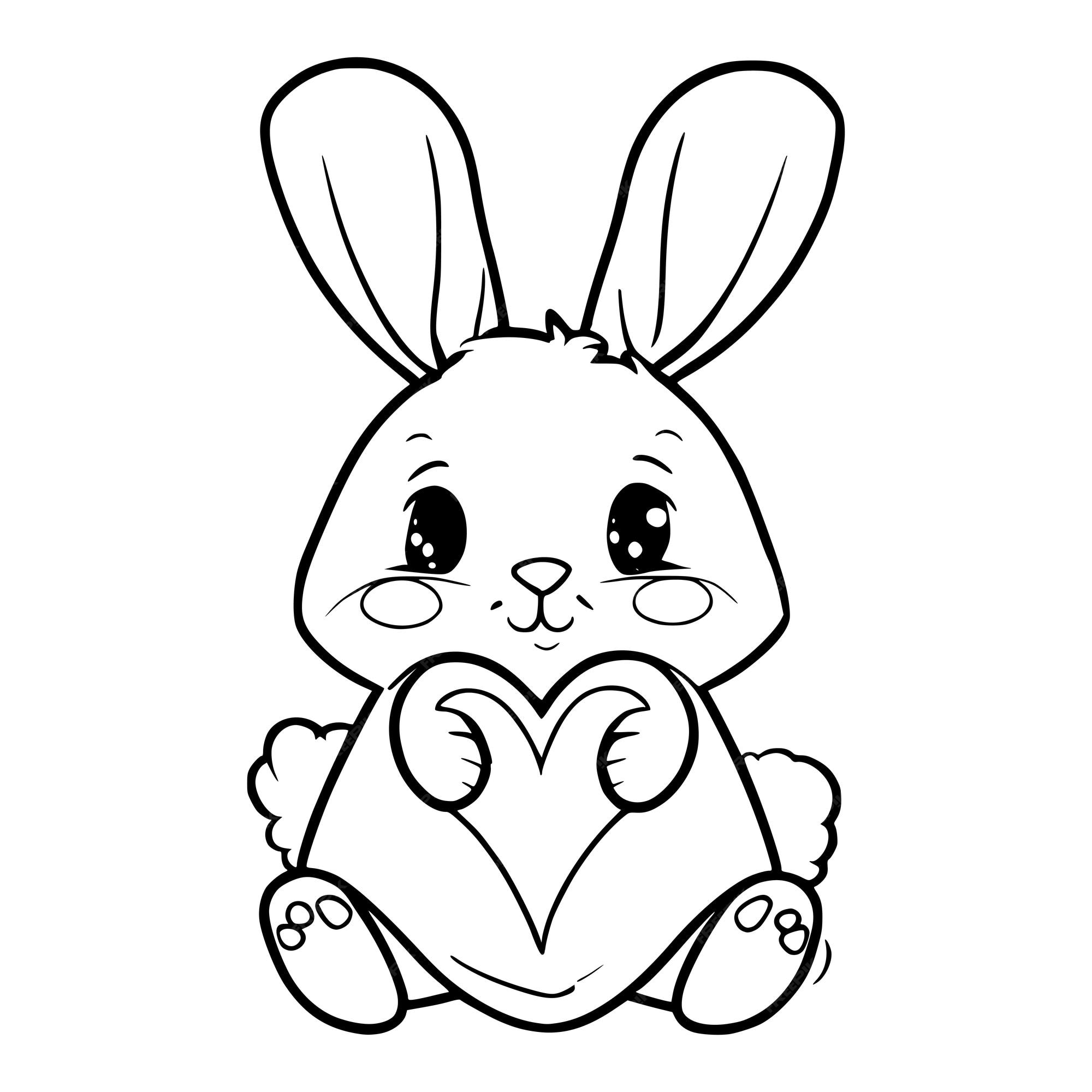 Premium vector rabbit and heart coloring pages for kids and toddlers