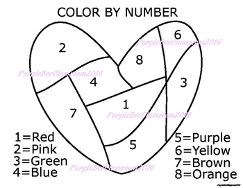 Color by number valentines day heart by the purple bee classroom