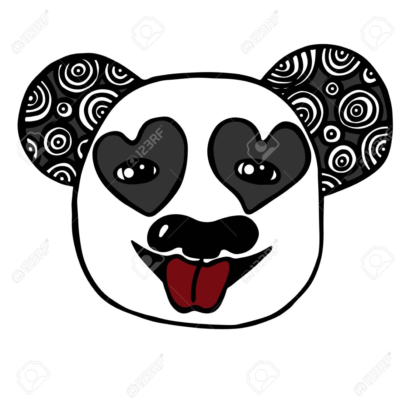 Abstract head of panda with heart eye sketch for tattoo poster print or t