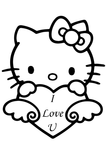 Hello kitty with i love you heart coloring page free printable coloring pages