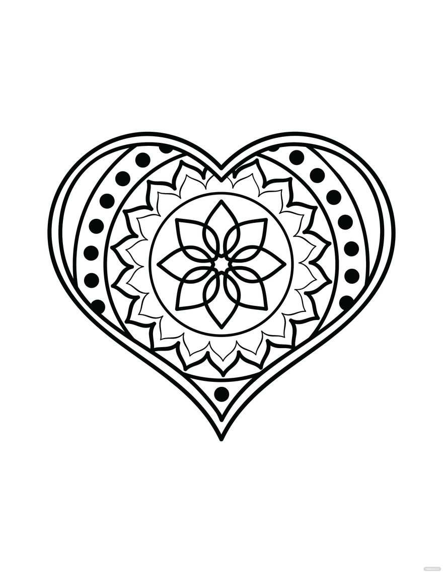 Free mandala heart coloring page for adults