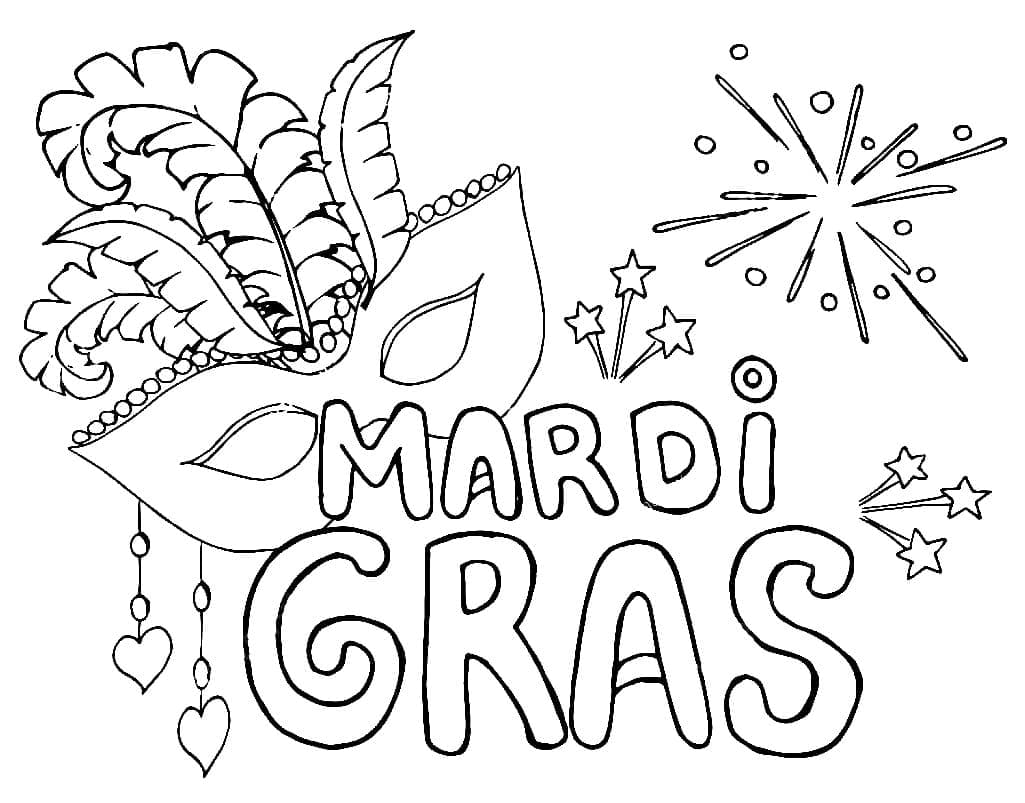 Mardi gras hearts mask coloring page