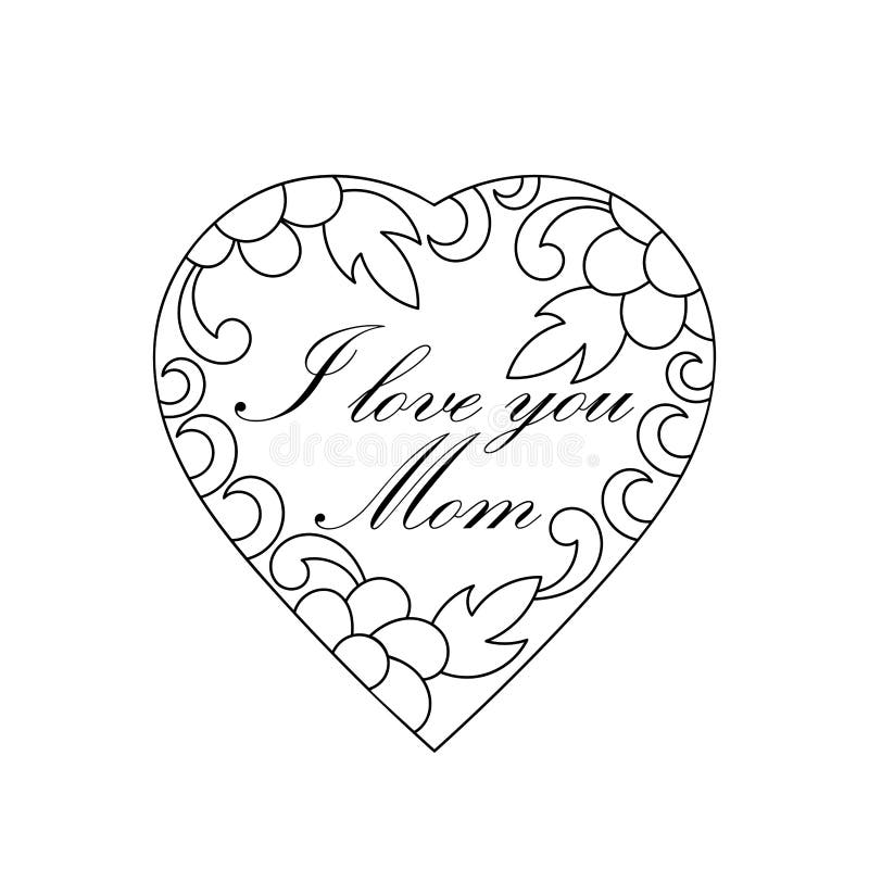 Coloring page heart i love you mom word love coloring book decorative hand drawn love frame with heart stock illustration