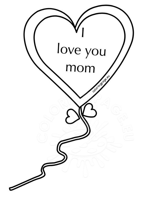 Mothers day heart i love you mom coloring page