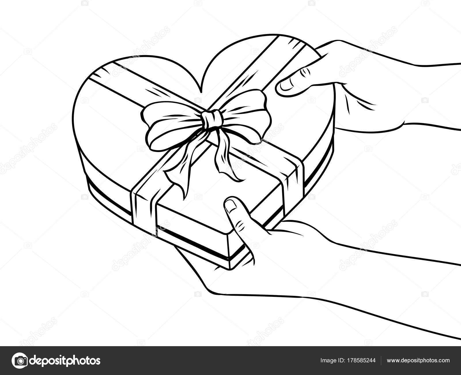Red heart shaped gift box coloring book vector stock vector by alexanderpokusay