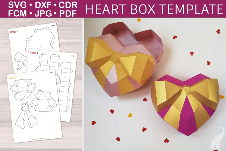 Valentine day heart gift box template d paper cut files