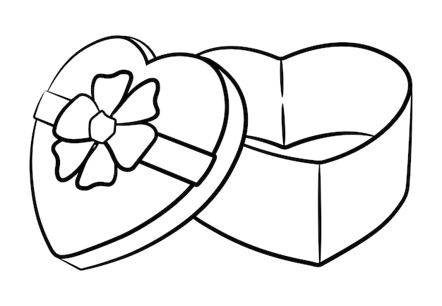 Premium vector a simple drawing of a heart shaped gift box with a bow empty open box