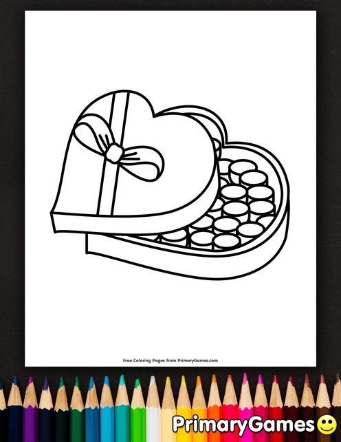 Box of chocolates in heart shaped box coloring page â free printable ebook coloring pages heart shape box online valentines