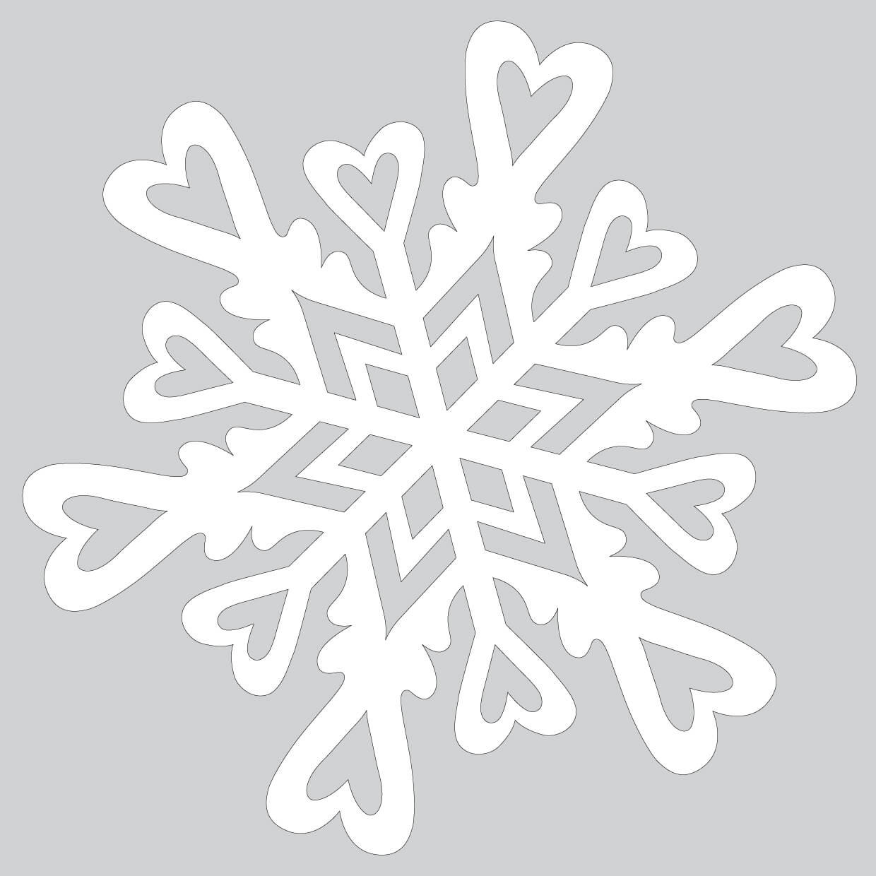 Paper snowflake pattern with hearts to cut out free printable papercraft templates