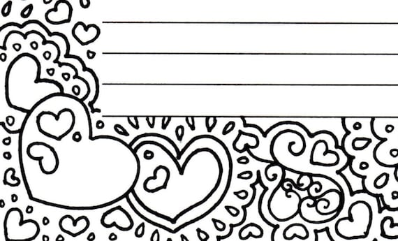 Hearts border lined printable stationery and coloring page