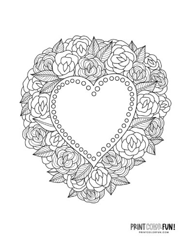 Floral heart coloring pages at