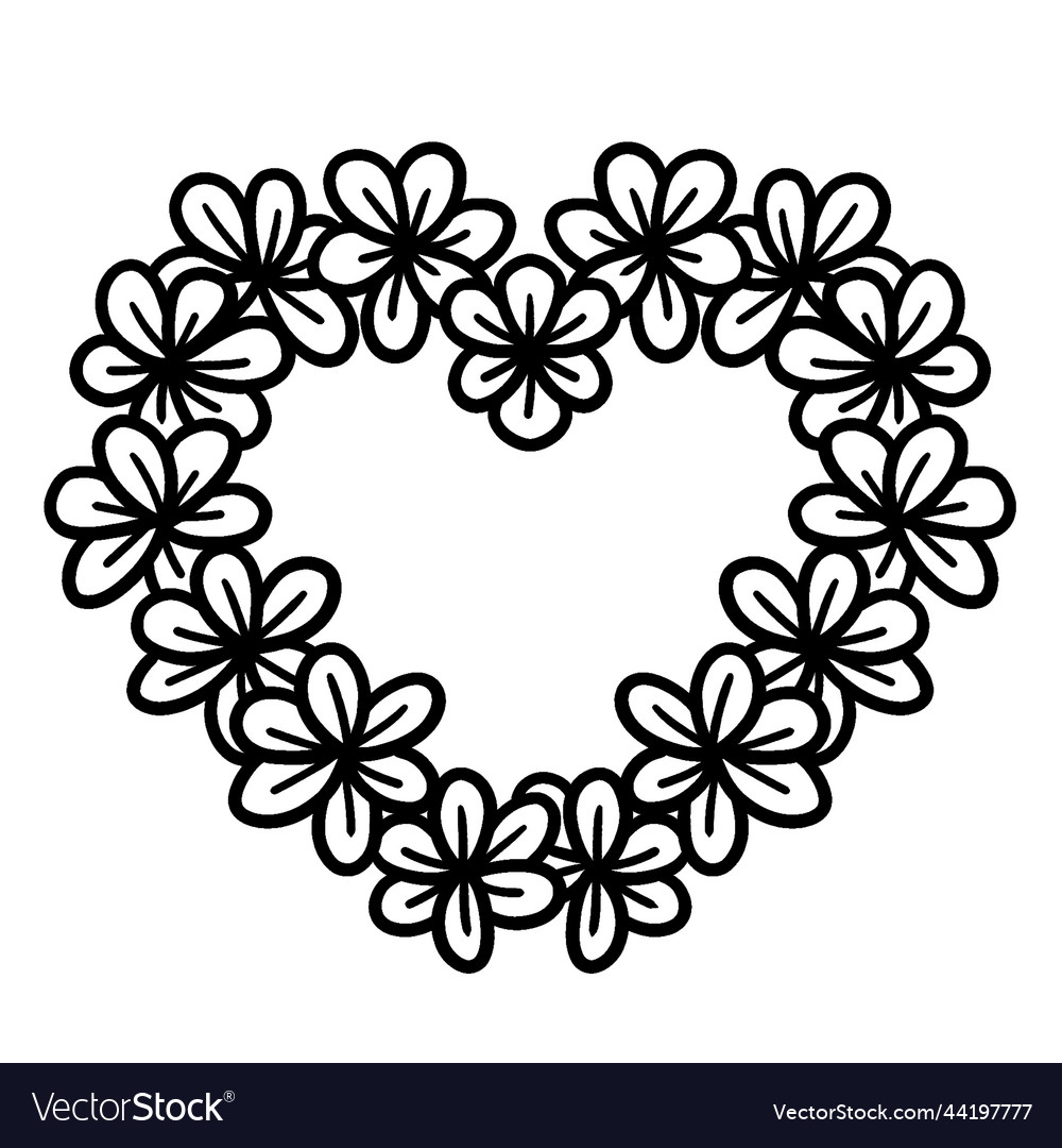 Heart flower isolated coloring page for kids vector image