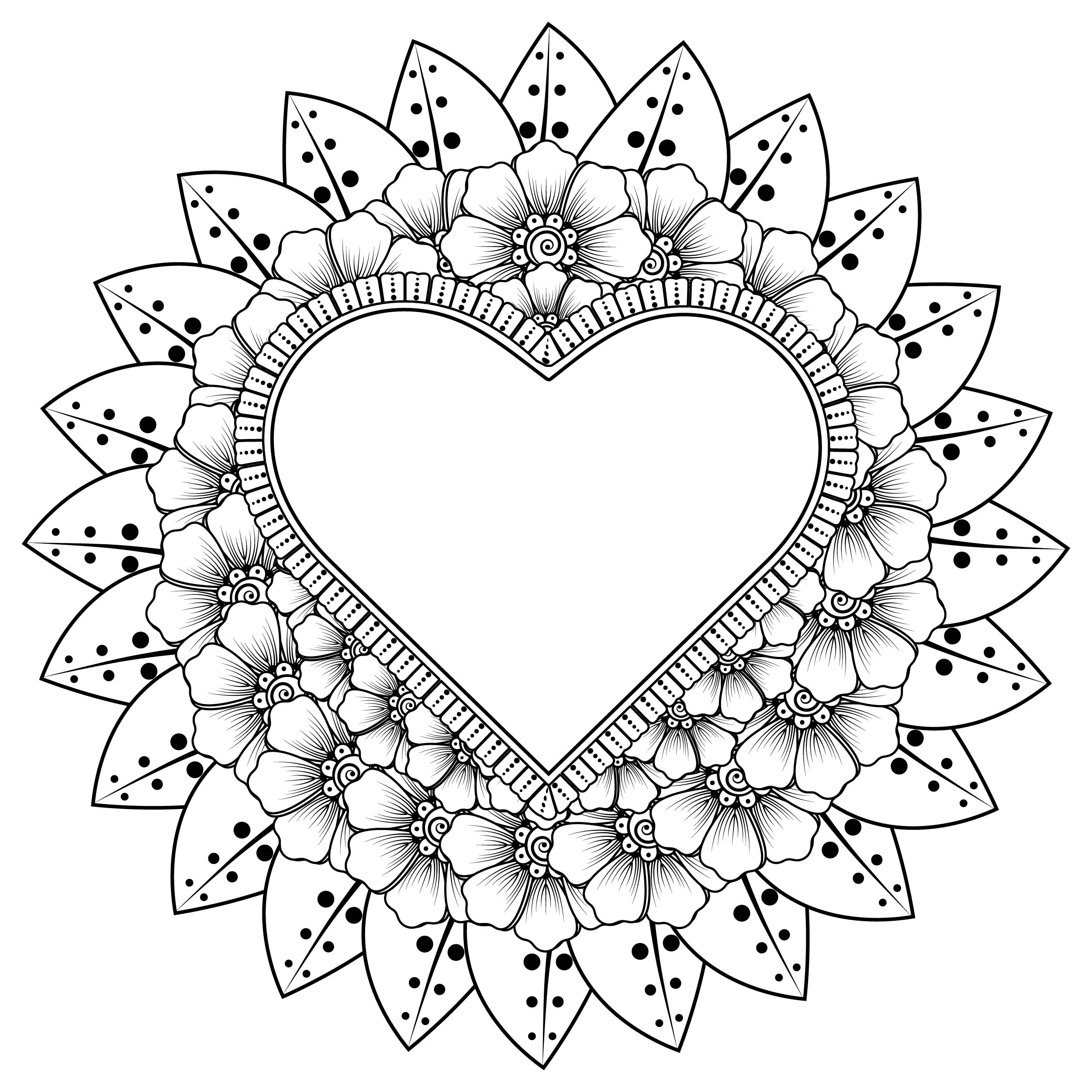 Coloring book heart flower art â online coloring page â