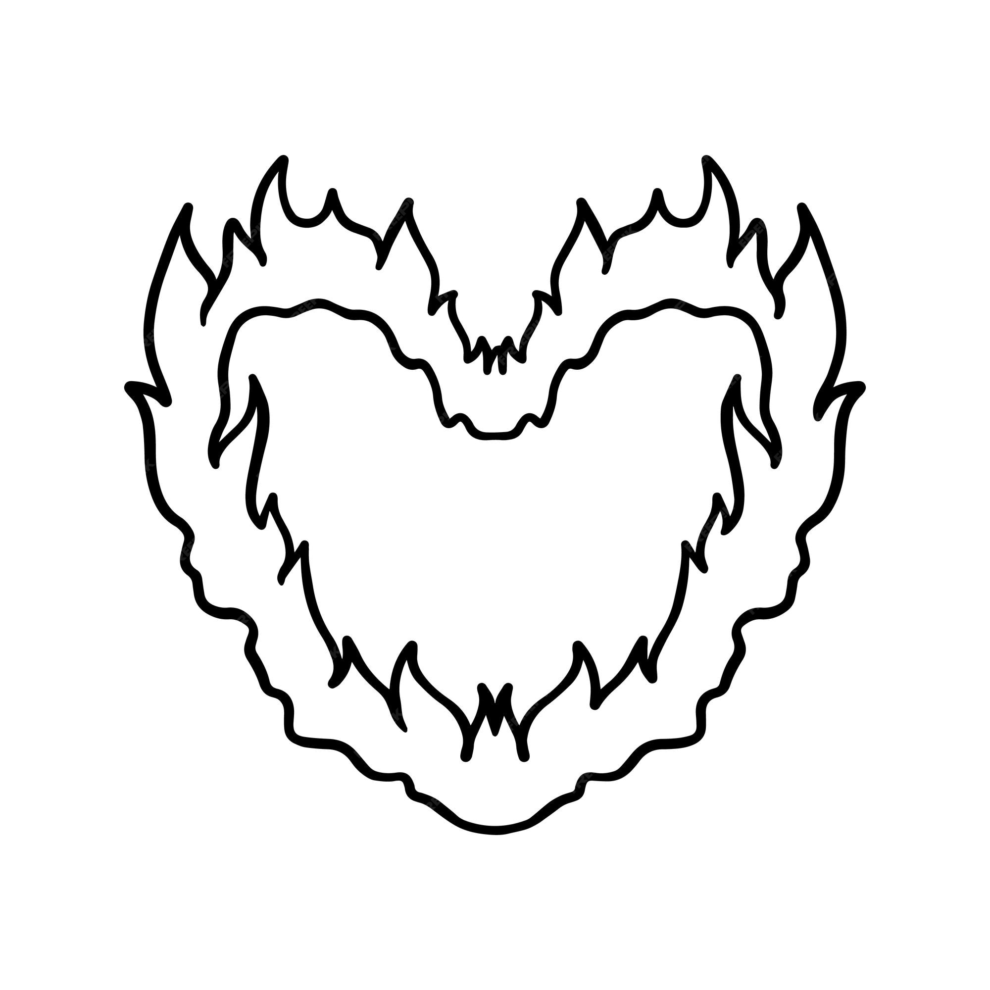 Premium vector fire flame hot heart shaped love symbol doodle linear cartoon coloring book