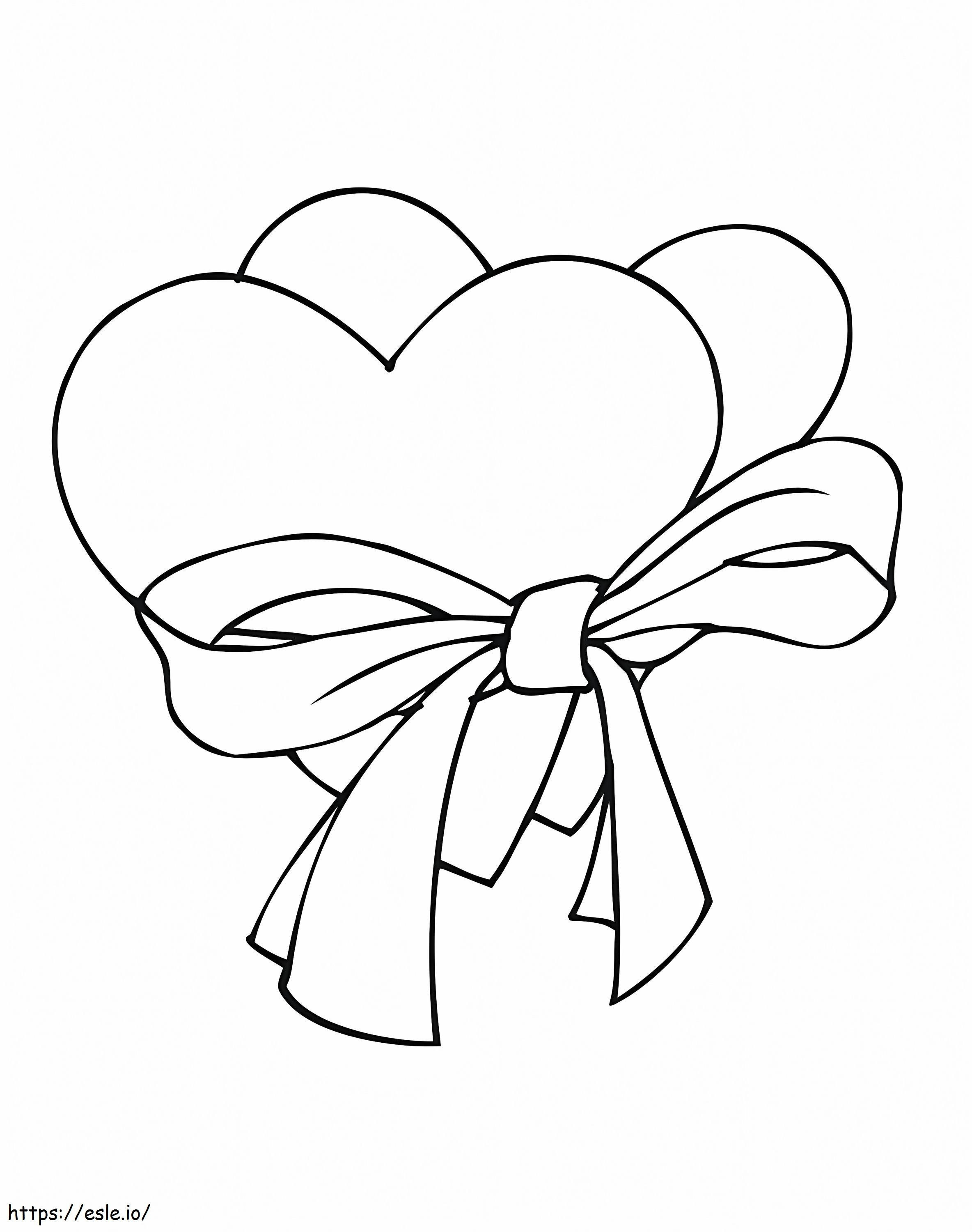 Hearts with ribbon bow coloring page