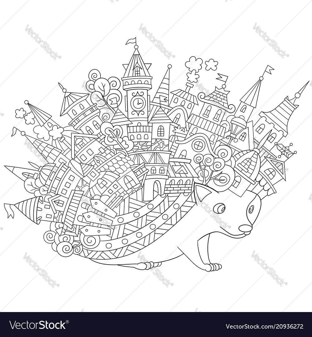 Fantasy hedgehog coloring page royalty free vector image