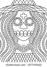 Dia de muertos skeleton coloring page stockvektor royaltyfri