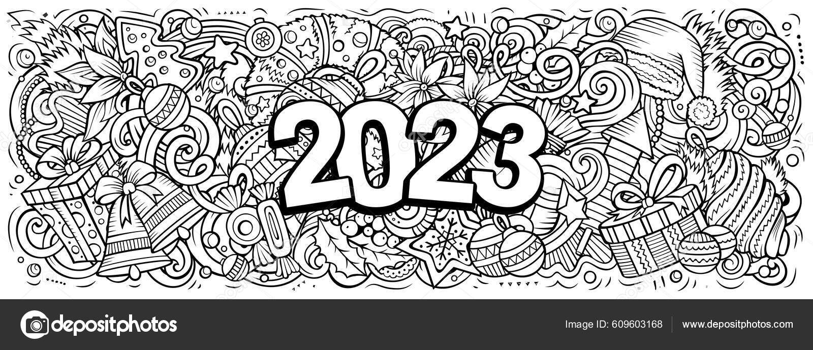 Handritade klotter horisontellt illustration nyãr objekt och element affisch â stockfotografi dsparrow