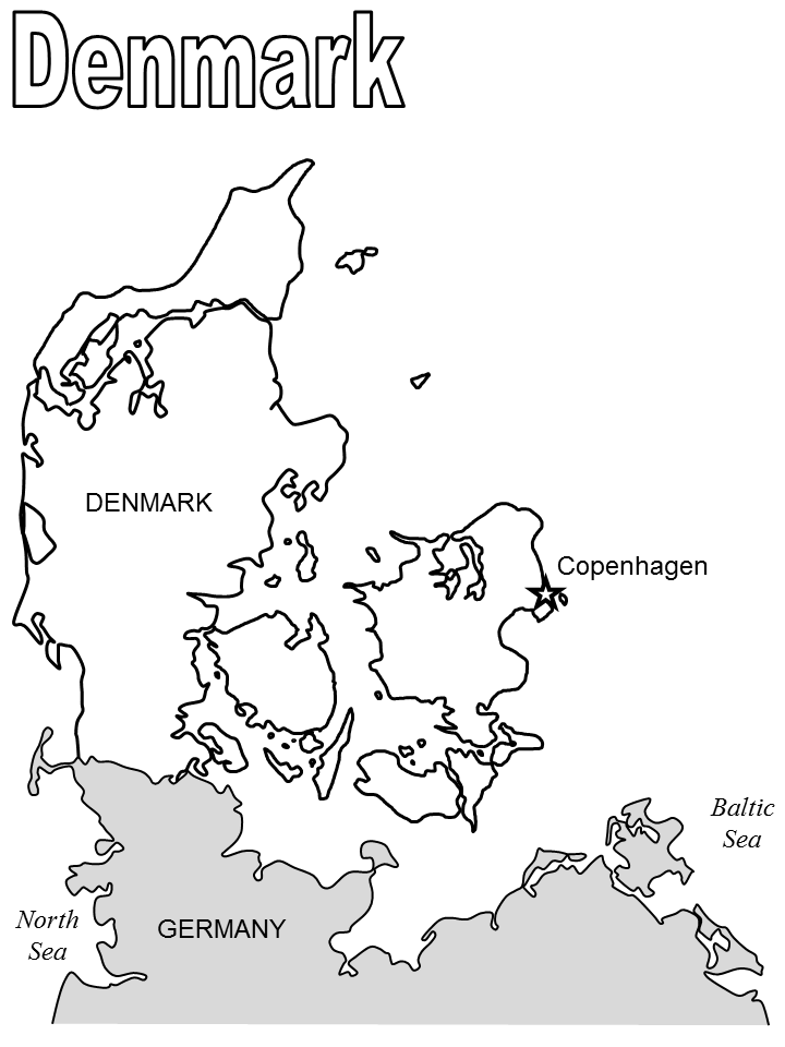 Map of denmark denmark map number the stars flag coloring pages